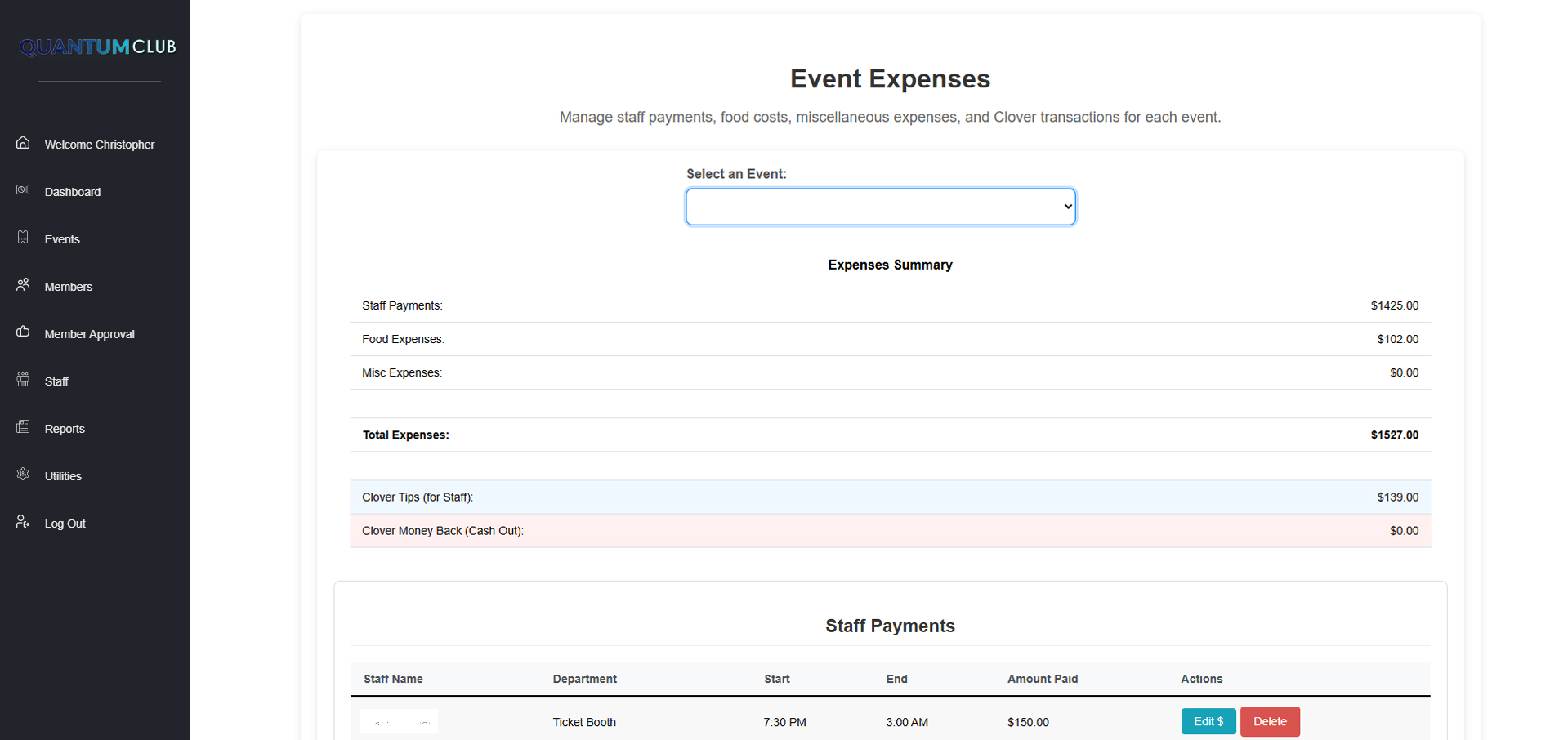 QMS-CLUB Add Expenses
